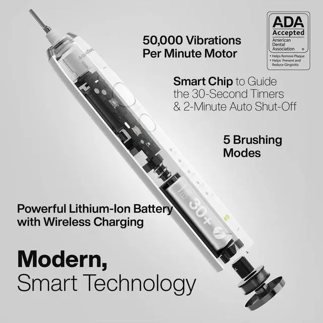 Alt view image 2 of 7 - Elite Ultra-Whitening Toothbrush ADA Accepted Power Toothbrush - 8 Proflex Brush Heads & Travel Case 50,000 VPM Motor & Wireless Charging - 5 Modes w Smart Timer (White)