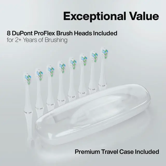 Alt view image 5 of 7 - Elite Ultra-Whitening Toothbrush ADA Accepted Power Toothbrush - 8 Proflex Brush Heads & Travel Case 50,000 VPM Motor & Wireless Charging - 5 Modes w Smart Timer (White)