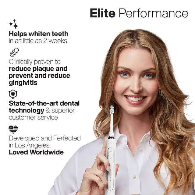 Alt view image 6 of 7 - Elite Ultra-Whitening Toothbrush ADA Accepted Power Toothbrush - 8 Proflex Brush Heads & Travel Case 50,000 VPM Motor & Wireless Charging - 5 Modes w Smart Timer (White)