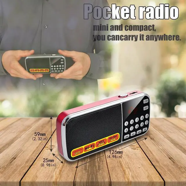 Alt view image 4 of 7 - Small Radios Portable AM FM:Battery Powered Radio Support USB Flash Disk/Micro SD Card MP3 Playback TF Card Slot Digital Buttons Bass Diaphragm Pocket Radio with Excellent Reception and Sound Quality