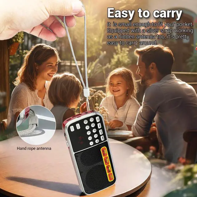 Alt view image 7 of 7 - Small Radios Portable AM FM:Battery Powered Radio Support USB Flash Disk/Micro SD Card MP3 Playback TF Card Slot Digital Buttons Bass Diaphragm Pocket Radio with Excellent Reception and Sound Quality