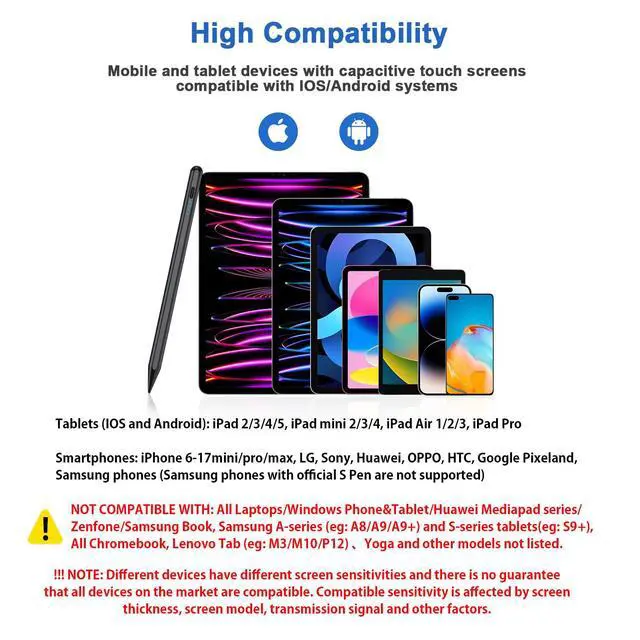 Alt view image 4 of 7 - Stylus Pens for Touch Screens Power-Display Tablet Pen POM Tip Magnetic Digital Touch Pen Compatible with iPhone/iPad/iPad Pro/Lenovo/and Other iOS/Android Smartphone and Tablet Devices (Black)