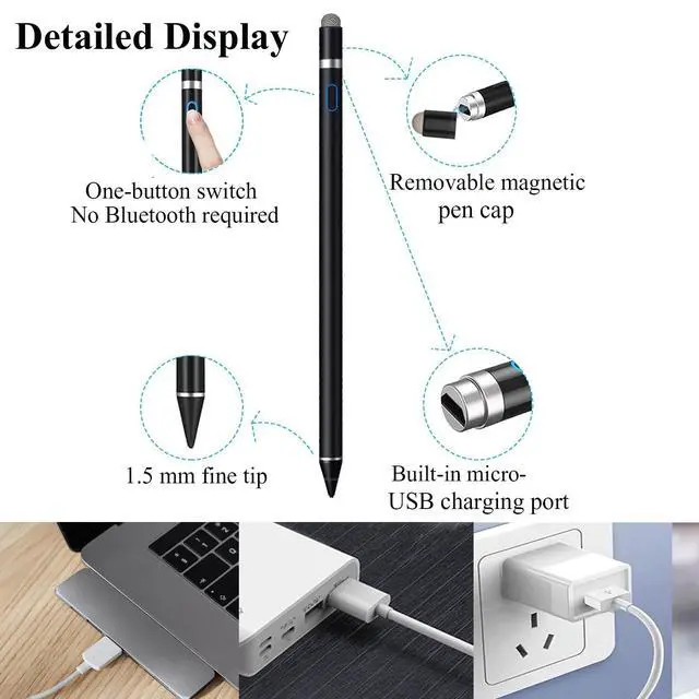 Alt view image 4 of 6 - Active Stylus Pen for iPhone/iPad/Android, Pencil with Dual Touch Function, Rechargeable Digital Fine Point Pen for Apple iPad Pro/Air/Mini/iPhone/Cell Phone/Samsung/Tablet Drawing & Writing