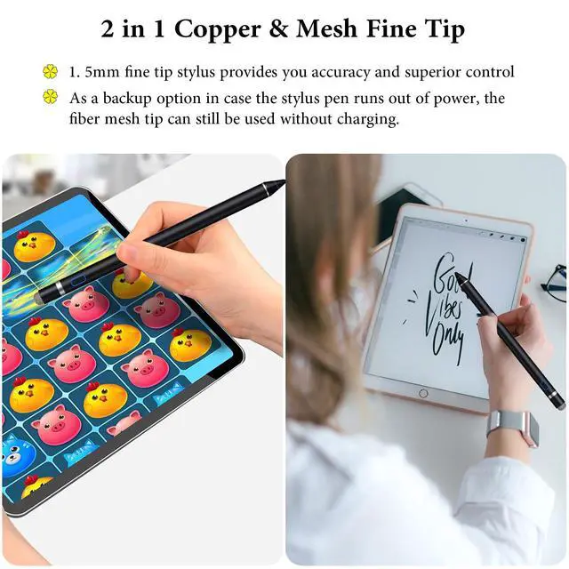Alt view image 5 of 6 - Active Stylus Pen for iPhone/iPad/Android, Pencil with Dual Touch Function, Rechargeable Digital Fine Point Pen for Apple iPad Pro/Air/Mini/iPhone/Cell Phone/Samsung/Tablet Drawing & Writing