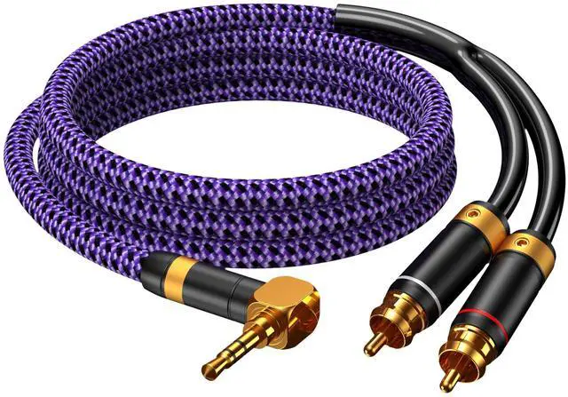 Main image of 3.5mm Aux to RCA Audio Cable Audiophile 24K Gold-Plated Pure Copper Shell Braided Hi Fi Stereo Y Cord for Smartphones MP3 Tablets Speakers HDTV Purple (3.5mm Bend to 2 RCA, 6.5FT/2m)