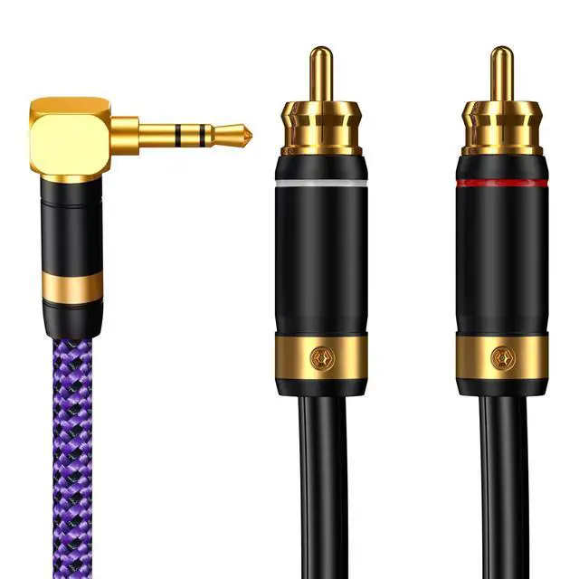 Alt view image 2 of 6 - 3.5mm Aux to RCA Audio Cable Audiophile 24K Gold-Plated Pure Copper Shell Braided Hi Fi Stereo Y Cord for Smartphones MP3 Tablets Speakers HDTV Purple (3.5mm Bend to 2 RCA, 6.5FT/2m)
