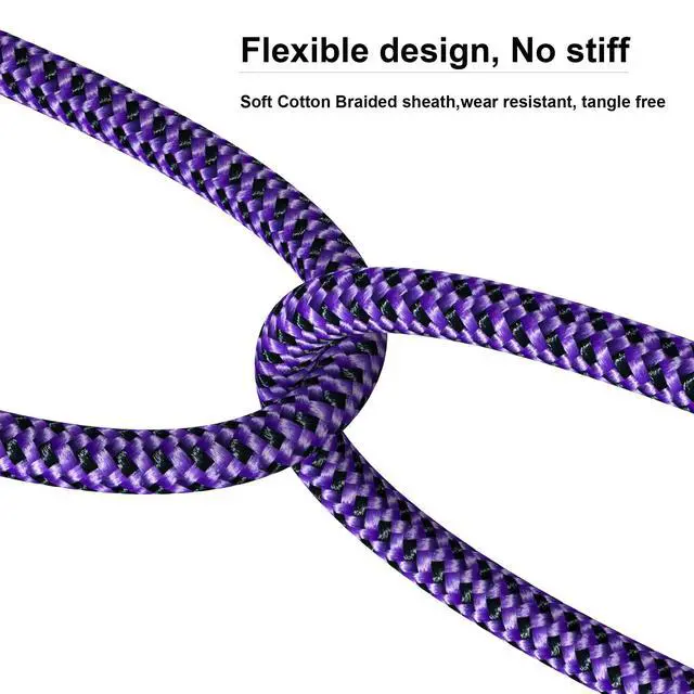 Alt view image 3 of 6 - 3.5mm Aux to RCA Audio Cable Audiophile 24K Gold-Plated Pure Copper Shell Braided Hi Fi Stereo Y Cord for Smartphones MP3 Tablets Speakers HDTV Purple (3.5mm Bend to 2 RCA, 6.5FT/2m)