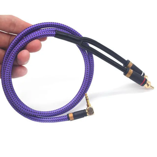 Alt view image 6 of 6 - 3.5mm Aux to RCA Audio Cable Audiophile 24K Gold-Plated Pure Copper Shell Braided Hi Fi Stereo Y Cord for Smartphones MP3 Tablets Speakers HDTV Purple (3.5mm Bend to 2 RCA, 6.5FT/2m)
