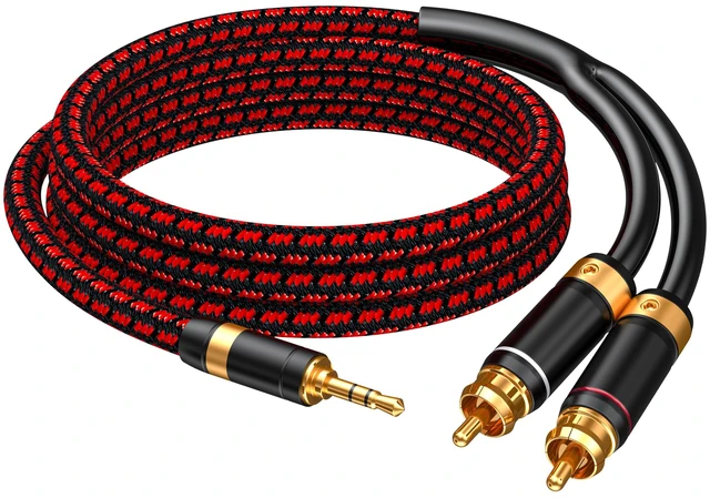 Main image of 3.5mm to 2 RCA Audiophile Audio Cable Stereo Braided Gold Plated Oxgen-Free Copper Core for Smartphones Tablets Speakers Home Theater (Straight 3.5mm, 9.8FT)