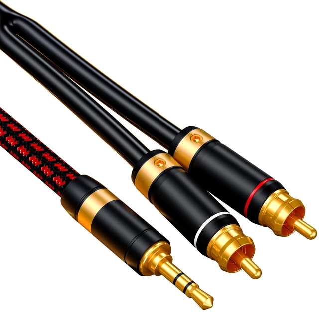 Alt view image 2 of 6 - 3.5mm to 2 RCA Audiophile Audio Cable Stereo Braided Gold Plated Oxgen-Free Copper Core for Smartphones Tablets Speakers Home Theater (Straight 3.5mm, 9.8FT)