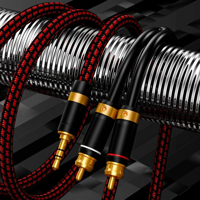 Alt view image 3 of 6 - 3.5mm to 2 RCA Audiophile Audio Cable Stereo Braided Gold Plated Oxgen-Free Copper Core for Smartphones Tablets Speakers Home Theater (Straight 3.5mm, 9.8FT)