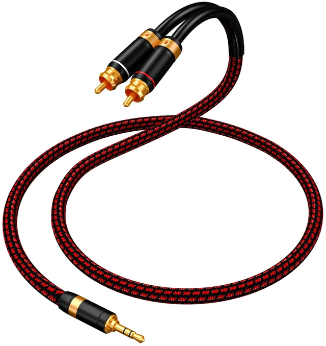 Alt view image 6 of 6 - 3.5mm to 2 RCA Audiophile Audio Cable Stereo Braided Gold Plated Oxgen-Free Copper Core for Smartphones Tablets Speakers Home Theater (Straight 3.5mm, 9.8FT)