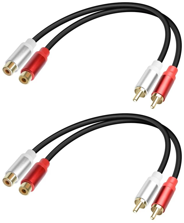 Main image of 2Pack RCA Extension Cable 1FT, Short 2RCA Male to 2RCA Female Stereo Audio Cable for Subwoofer, Speaker, Home Theatre and More (M to F)