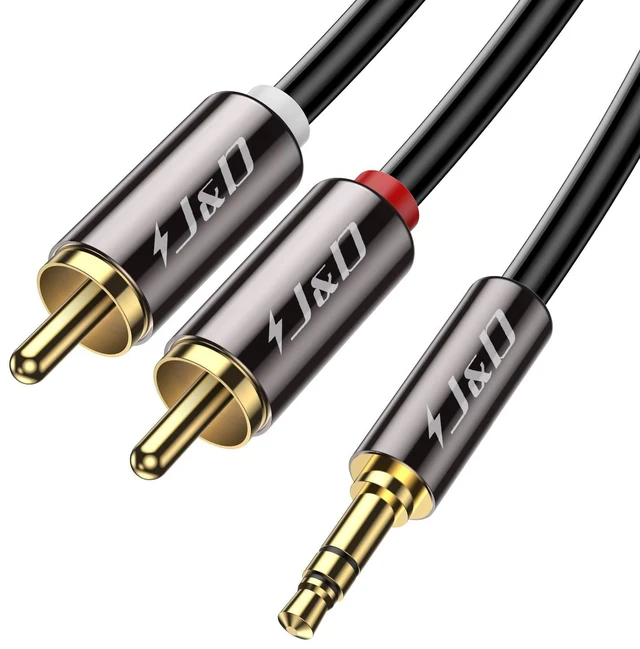 Main image of 3.5mm to RCA Cable, Gold-Plated 3.5mm Male to 2RCA Male Stereo Audio Adapter, Heavy Duty Shielded Aux Cable for Home Theater, Speakers, Turntable, TV, Soundbar, 15 Feet