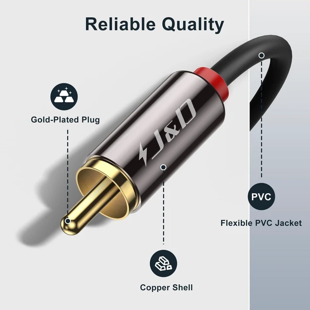 Alt view image 2 of 7 - RCA Cable, (2 Pack) Gold-Plated RCA Audio Cables, Copper Shell 2RCA Male to 2RCA Male Stereo Audio Cable, 6 Feet