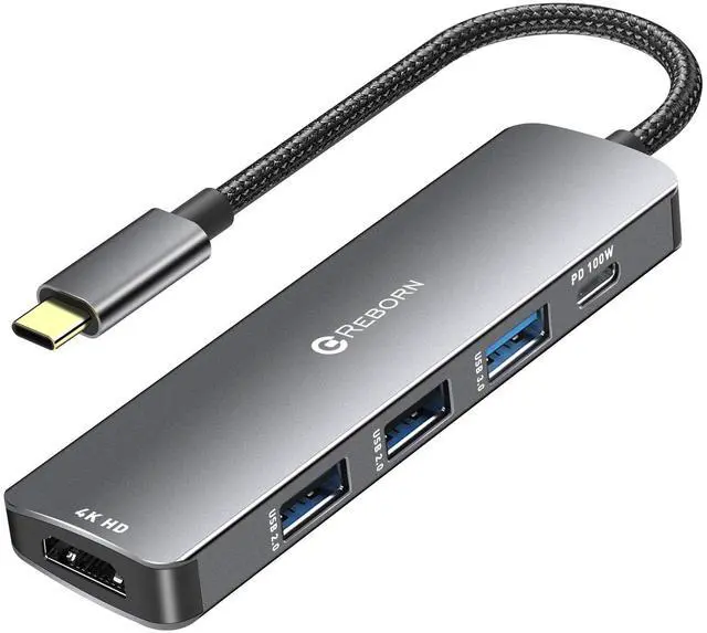 Main image of USB C Hub 5-in-1 for MacBook Pro/Air, 4K HDMI Multiport Adapter with 100W Power Delivery, 3*USB A Data Ports, USBC Dongle for Dell, HP, ASUS, Acer and Other Type C Laptops
