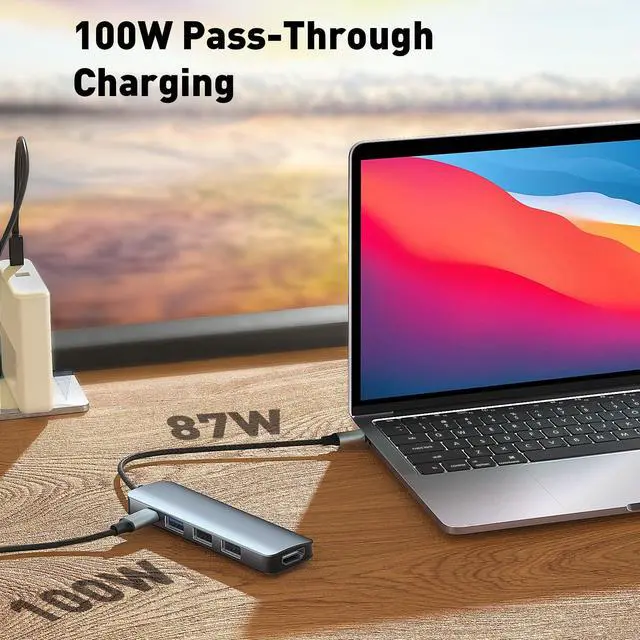 Alt view image 3 of 7 - USB C Hub 5-in-1 for MacBook Pro/Air, 4K HDMI Multiport Adapter with 100W Power Delivery, 3*USB A Data Ports, USBC Dongle for Dell, HP, ASUS, Acer and Other Type C Laptops