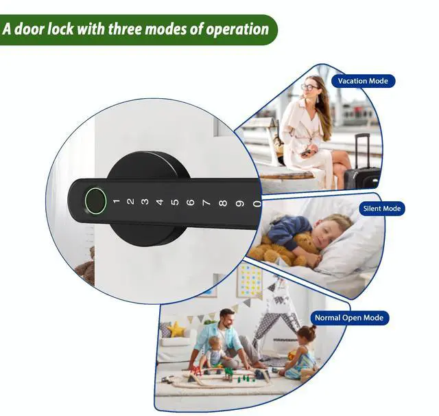 Alt view image 4 of 6 - Smart Electronic Fingerprint Door Lock, Keyless Entry with Handle, Codes, APP, IC Cards, Fingerprints, Keys, for Home Bedroom Apartment (Black)