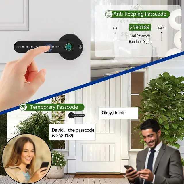 Alt view image 3 of 6 - Smart Electronic Fingerprint Door Lock, Keyless Entry with Handle, Codes, APP, IC Cards, Fingerprints, Keys, for Home Bedroom Apartment (Black)