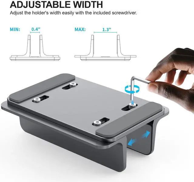 Alt view image 2 of 7 - Aluminum Vertical Laptop Stand for Desk - Adjustable Width Dock for MacBook, Surface, Samsung, HP, Dell up to 17.3 inches - Space-Saving & Protective Design - Gray