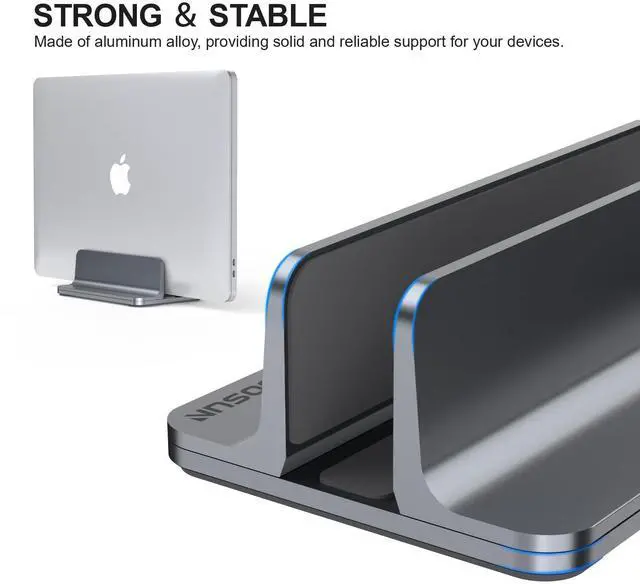 Alt view image 4 of 7 - Aluminum Vertical Laptop Stand for Desk - Adjustable Width Dock for MacBook, Surface, Samsung, HP, Dell up to 17.3 inches - Space-Saving & Protective Design - Gray