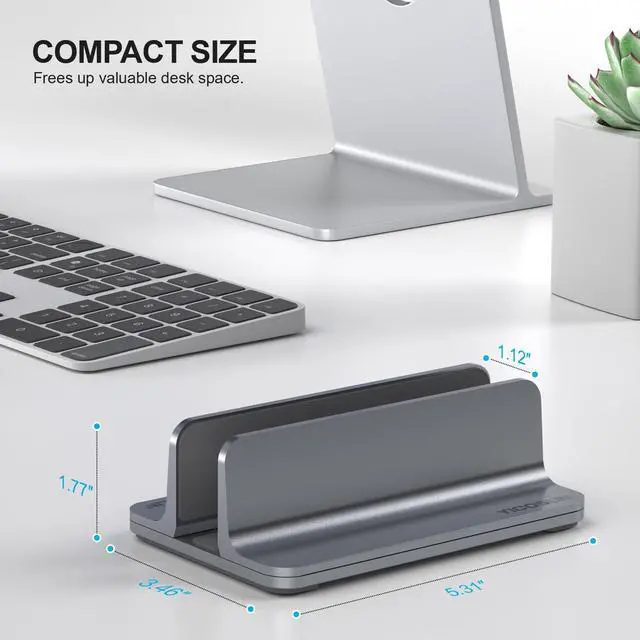 Alt view image 6 of 7 - Aluminum Vertical Laptop Stand for Desk - Adjustable Width Dock for MacBook, Surface, Samsung, HP, Dell up to 17.3 inches - Space-Saving & Protective Design - Gray