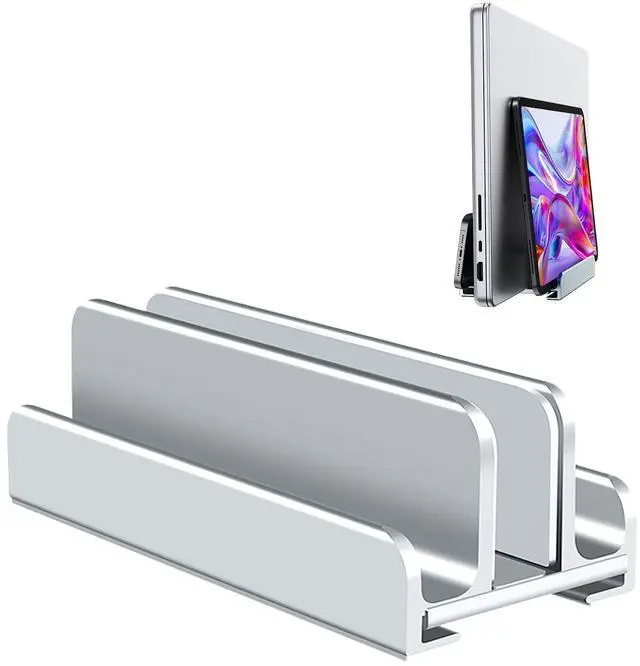 Main image of Aluminum Vertical Laptop Stand Holder for Desk Compatible with MacBook Pro, MacBook Air, Dell, HP, Lenovo, Up to 17.3 inches, Silver