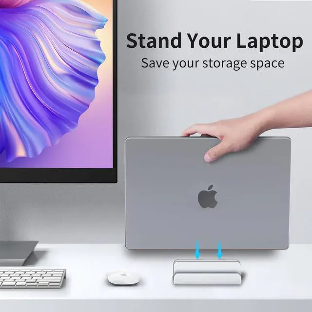 Alt view image 2 of 7 - Aluminum Vertical Laptop Stand Holder for Desk Compatible with MacBook Pro, MacBook Air, Dell, HP, Lenovo, Up to 17.3 inches, Silver