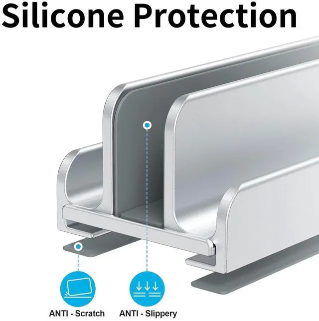 Alt view image 3 of 7 - Aluminum Vertical Laptop Stand Holder for Desk Compatible with MacBook Pro, MacBook Air, Dell, HP, Lenovo, Up to 17.3 inches, Silver
