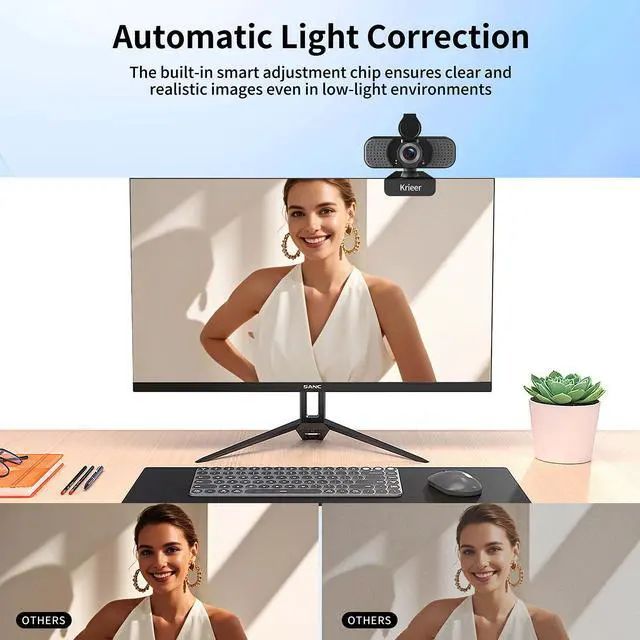 Alt view image 2 of 7 - 1080P HD Webcam with Dual Mics &Rotatable Tripod,Privacy Cover for Pc/Laptop, Usb Computer Camera Plug & Play with Auto Light Correction for Video Calls, Live Streaming Gaming & Online Meetings
