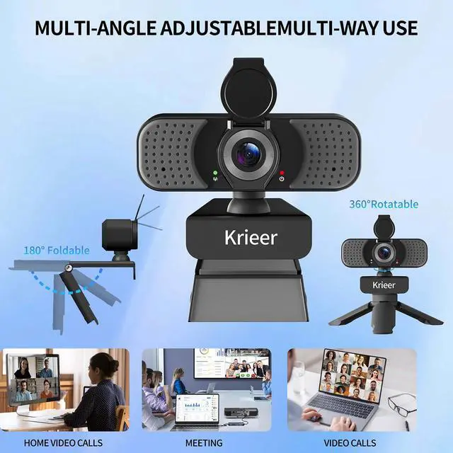 Alt view image 3 of 7 - 1080P HD Webcam with Dual Mics &Rotatable Tripod,Privacy Cover for Pc/Laptop, Usb Computer Camera Plug & Play with Auto Light Correction for Video Calls, Live Streaming Gaming & Online Meetings