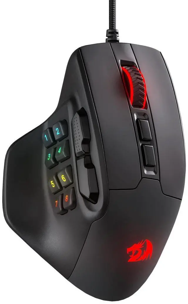 Main image of MMO Gaming Mouse, 15 Programmable Buttons Wired RGB Mouse w/Ergonomic Natural Grip Build, 10 Side Macro Keys, Software Supports DIY Keybinds & Backlit