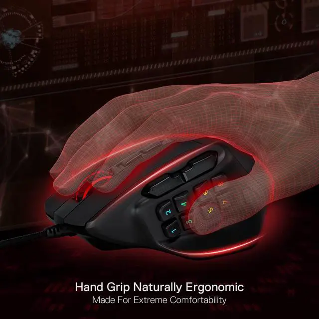 Alt view image 5 of 7 - MMO Gaming Mouse, 15 Programmable Buttons Wired RGB Mouse w/Ergonomic Natural Grip Build, 10 Side Macro Keys, Software Supports DIY Keybinds & Backlit