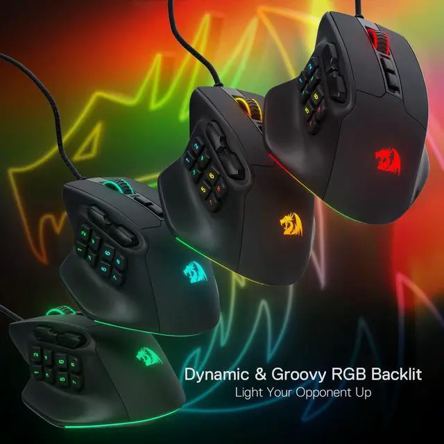 Alt view image 7 of 7 - MMO Gaming Mouse, 15 Programmable Buttons Wired RGB Mouse w/Ergonomic Natural Grip Build, 10 Side Macro Keys, Software Supports DIY Keybinds & Backlit