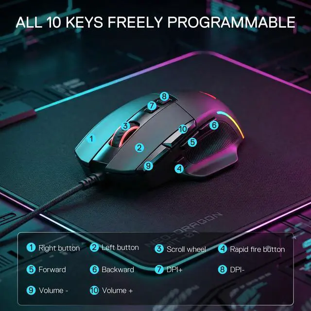 Alt view image 6 of 7 - Wired Gaming Mouse, 24K DPI w/Programmable Keys