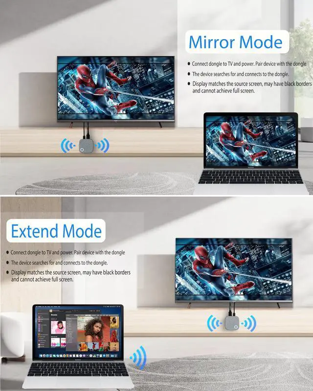 Alt view image 4 of 7 - Wireless HDMI Display Adapter 4K Output, Miracast HDMI Dongle for TV, Airplay Screen Mirroring Adapter Streaming Media 5G+2.4G Dual Band for iOS Android Windows to HDTV Projector Monitor