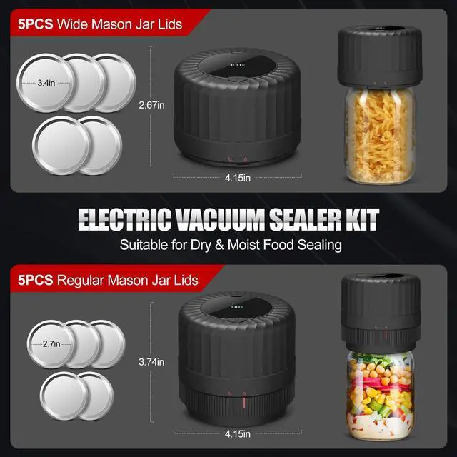 Alt view image 5 of 6 - 2026 Latest Electric Mason Jar Vacuum Sealer Kit for Mason Jars with Wide and Regular Mouth Canning Jar Lids