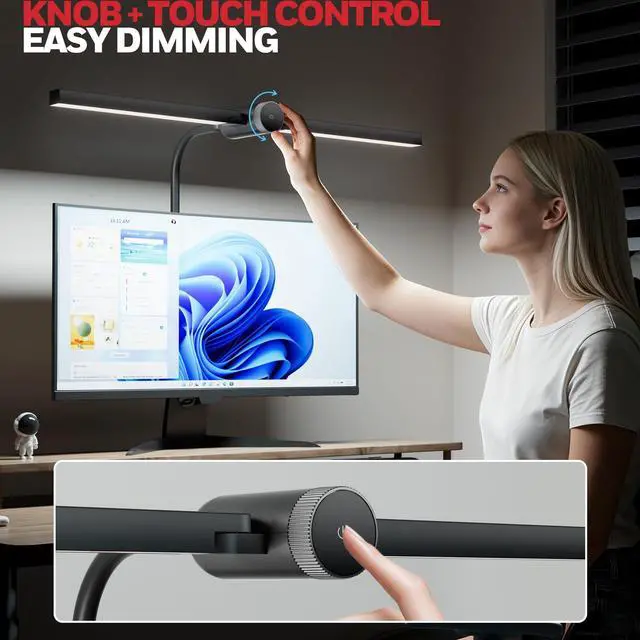 Alt view image 6 of 7 - Led Desk Lamp with Clamp - HJ4 Sunturalux, Flexible DualHead ClipOn Gooseneck Desk Lamps for Home Office, 4 Color Temperature Modes, Stepless Dimming Eye Caring Computer Light, Black