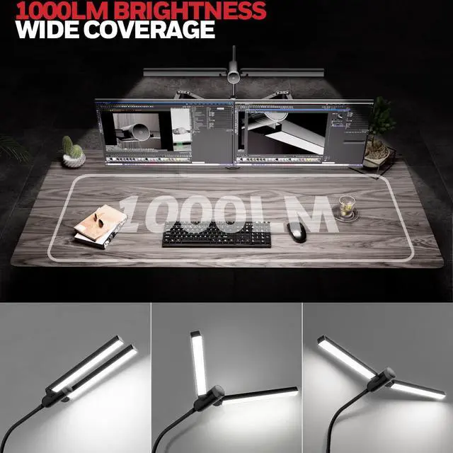 Alt view image 7 of 7 - Led Desk Lamp with Clamp - HJ4 Sunturalux, Flexible DualHead ClipOn Gooseneck Desk Lamps for Home Office, 4 Color Temperature Modes, Stepless Dimming Eye Caring Computer Light, Black