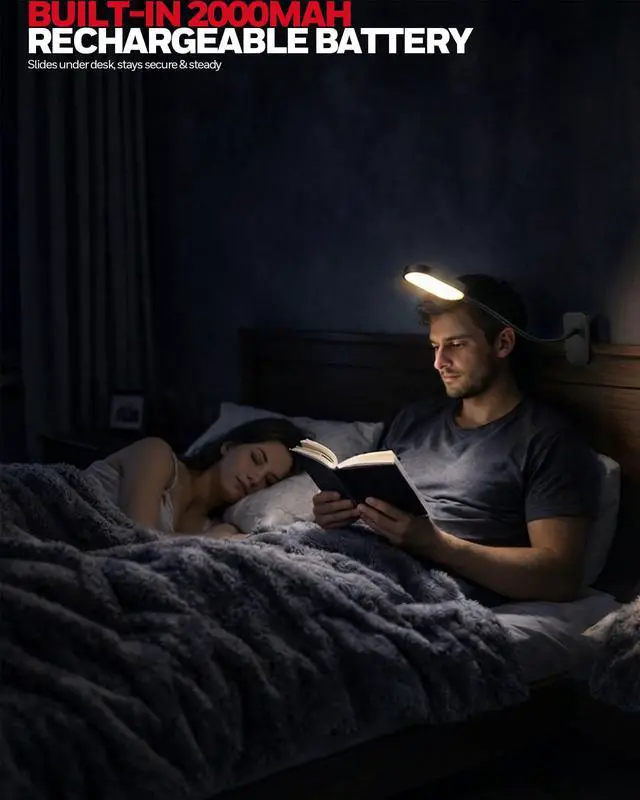 Alt view image 2 of 7 - Clip On Desk Lamp, Rechargeable Reading Light with Touch Control, Stepless Dimming, Portable Lamp for Desk, Bedside, Study