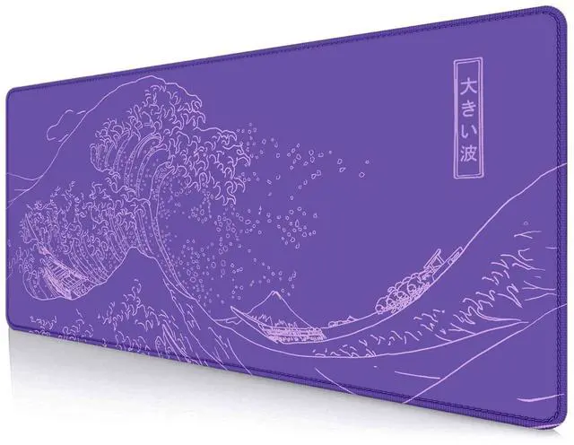 Main image of Great Wave Large Gaming Mouse Pad, Purple Minimalist Japanese Desk Mat, Gamer Aesthetic Extended Mousepad Cute, Non-Slip Rubber Base Lilac Desk Pad for Office- 31.5 X 11.8 Inch