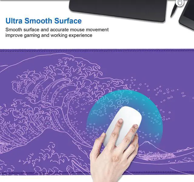 Alt view image 4 of 7 - Great Wave Large Gaming Mouse Pad, Purple Minimalist Japanese Desk Mat, Gamer Aesthetic Extended Mousepad Cute, Non-Slip Rubber Base Lilac Desk Pad for Office- 31.5 X 11.8 Inch