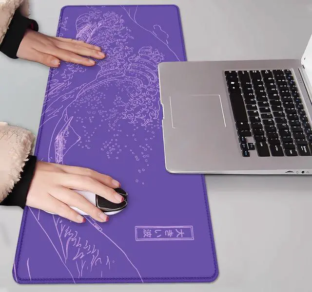 Alt view image 7 of 7 - Great Wave Large Gaming Mouse Pad, Purple Minimalist Japanese Desk Mat, Gamer Aesthetic Extended Mousepad Cute, Non-Slip Rubber Base Lilac Desk Pad for Office- 31.5 X 11.8 Inch