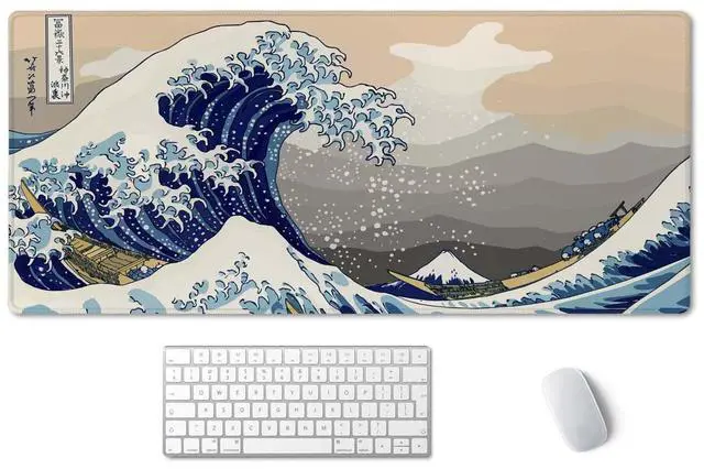 Main image of Extended Gaming Mouse Pad (35.5x15.7 in), Large Stable Rubber Base Mousepad with Stitched Edges, Keyboard Mouse Mat Desk Pad for Work, Game, Office, Home - Great Wave Off Kanegawa