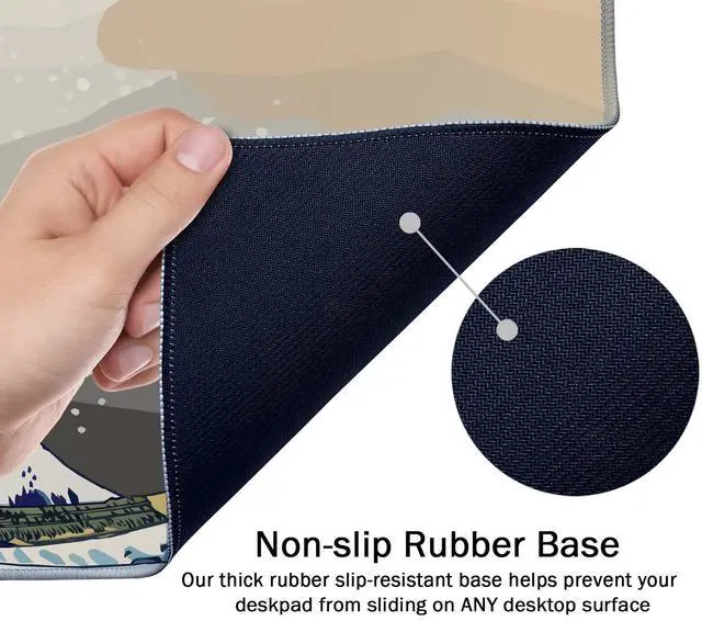 Alt view image 6 of 7 - Extended Gaming Mouse Pad (35.5x15.7 in), Large Stable Rubber Base Mousepad with Stitched Edges, Keyboard Mouse Mat Desk Pad for Work, Game, Office, Home - Great Wave Off Kanegawa