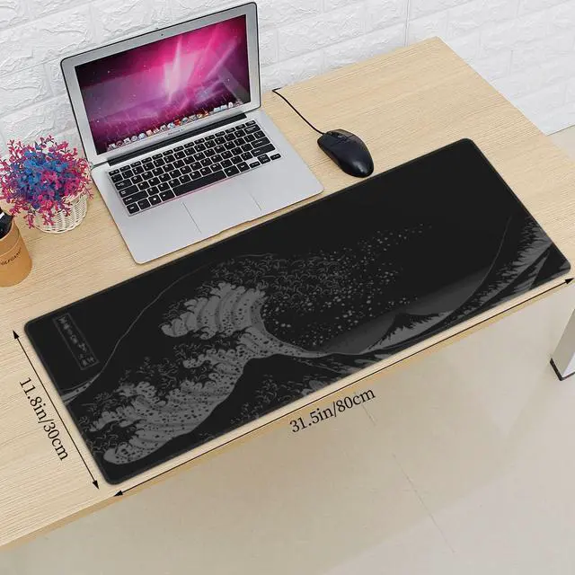 Alt view image 3 of 7 - Japanese Black The Great Wave Off Kanagawa Painting Mouse Pad XL Extended Desk Mat, Non Slip Rubber Base Stitched Edge Gaming Pc Desktop Large Mice Pad,31.5 x 11.8 Inch
