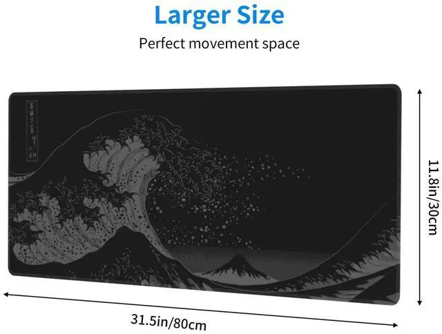 Alt view image 5 of 7 - Japanese Black The Great Wave Off Kanagawa Painting Mouse Pad XL Extended Desk Mat, Non Slip Rubber Base Stitched Edge Gaming Pc Desktop Large Mice Pad,31.5 x 11.8 Inch