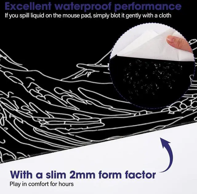 Alt view image 5 of 7 - Waterproof Large Gaming Mouse Pad 31.5" x 15.7" Full Desk Mat, Non-Slip Rubber Base, Stitched Edges, Durable Surface for Esports, Office, Home
