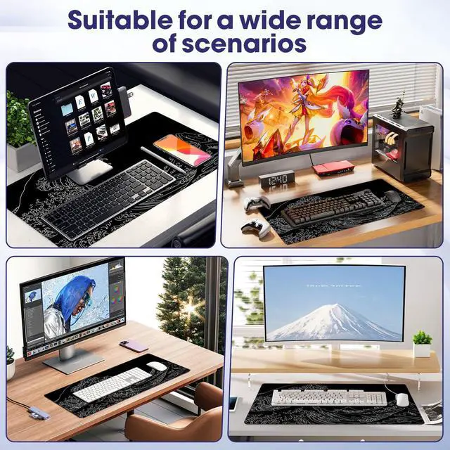 Alt view image 7 of 7 - Waterproof Large Gaming Mouse Pad 31.5" x 15.7" Full Desk Mat, Non-Slip Rubber Base, Stitched Edges, Durable Surface for Esports, Office, Home
