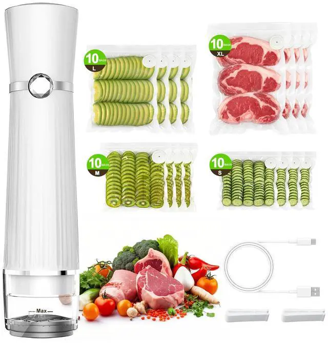 Main image of Jexqizy Vacuum Sealer for Food (Compact Vacuum Sealer Machine + 40 Reusable Vacuum Bags), Handheld Vacuum Food saver for 10X Preservation & Fresh, Powerful 80Kpa Portable Vacuum Sealer